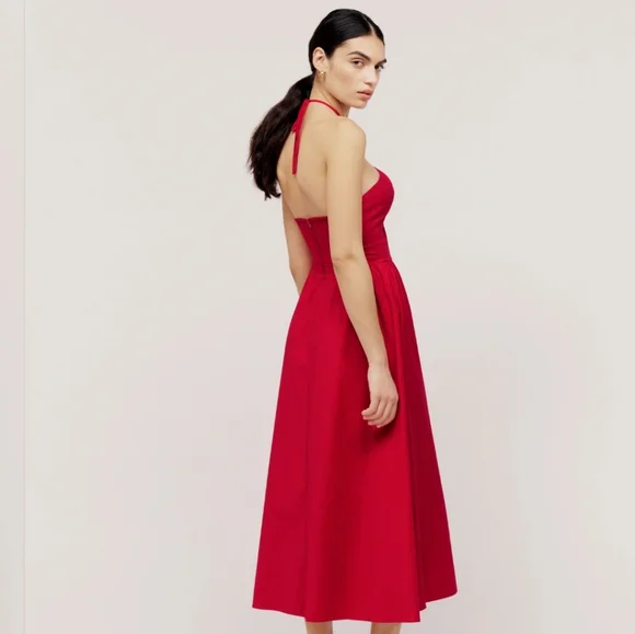 Reformation Stassie Sleeveless Halter Tie Midi Dress in Cherry Red - Picture 7 of 16